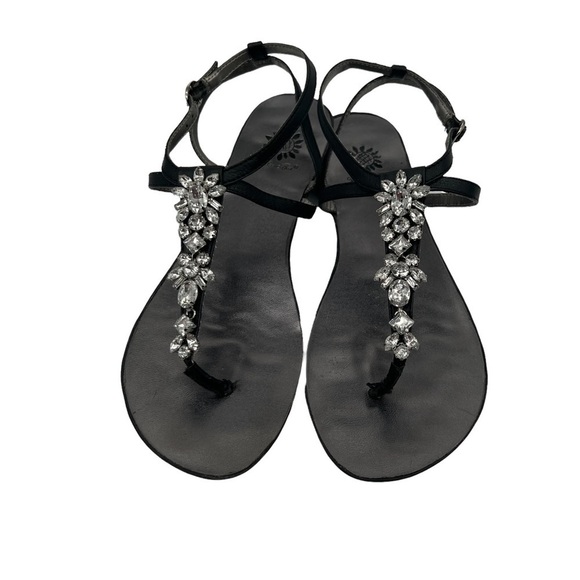 Yellow Box Windflower Embellished Black T-Strap Sandals Size 7 1/2 Women's - Picture 3 of 11